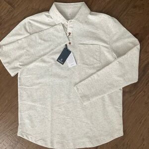 🆕Veboon men's long-sleeve polo shirt in a light gray heathered fabric M